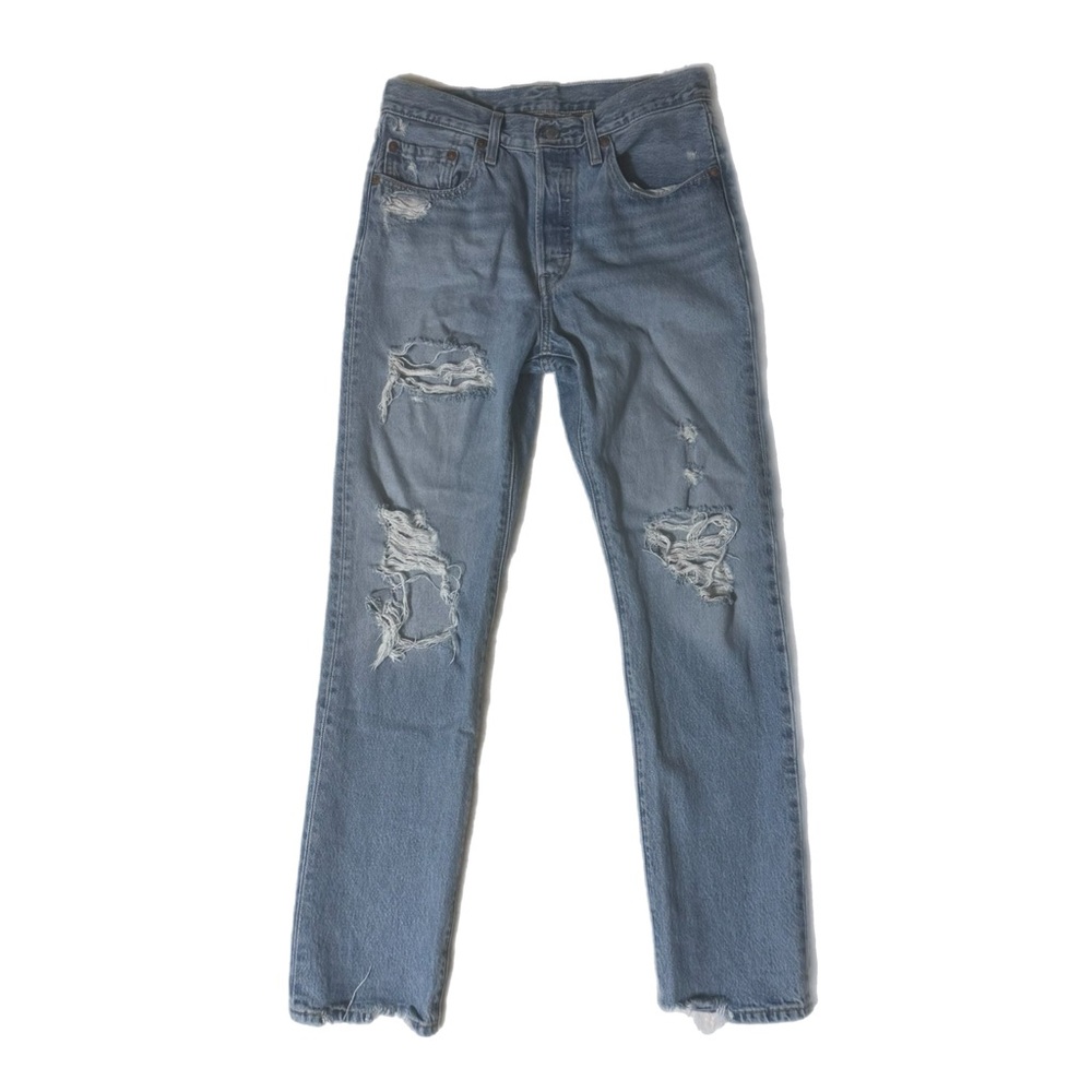 Levi's 501 Premium Women's Straight Leg Distressed Denim Blue Jeans Size W27xL30